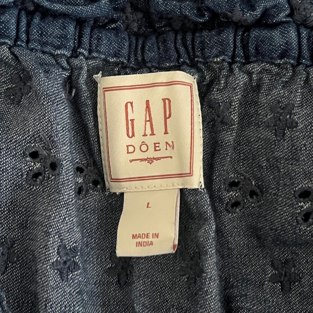 GAP DOEN Eyelet Tiered Maxi Dress Denim Blue Sleeveless Women's Size L - Picture 5 of 7